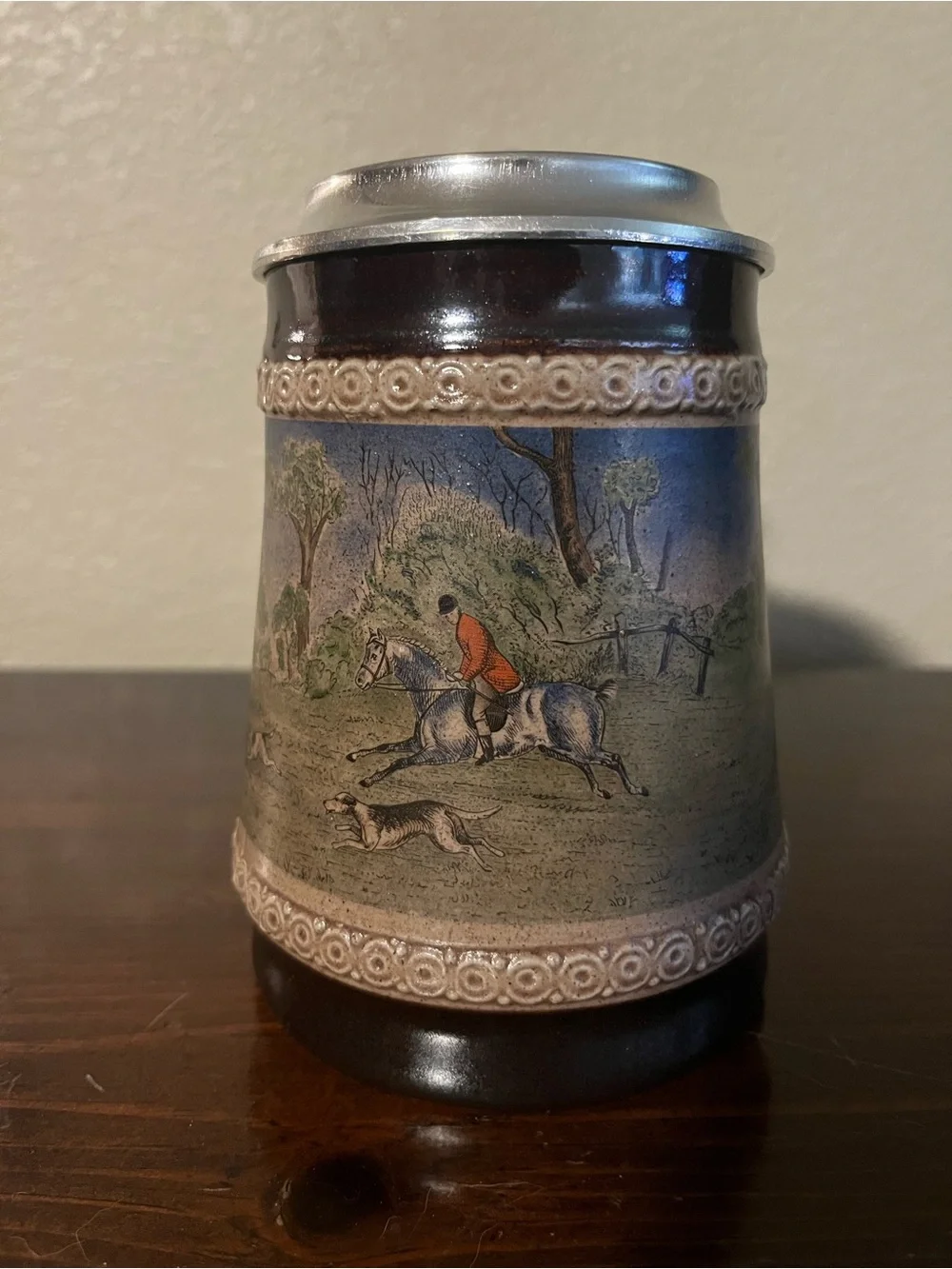 Vintage Marzi & Remy German ceramic beer stein featuring a 